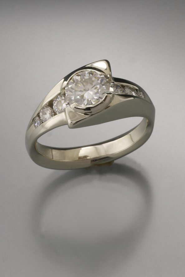 14k white gold cast moissanite ring by Terese Millmann