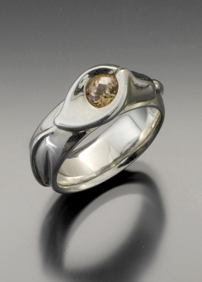 sterling silver ring with peach garnet