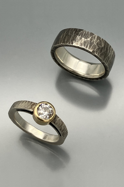 forged ring set in sterling silver & 18k yellow gold with diamond by Christopher Stephens