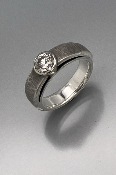 forged sterling silver & 14k white gold ring with 5.5mm diamond
